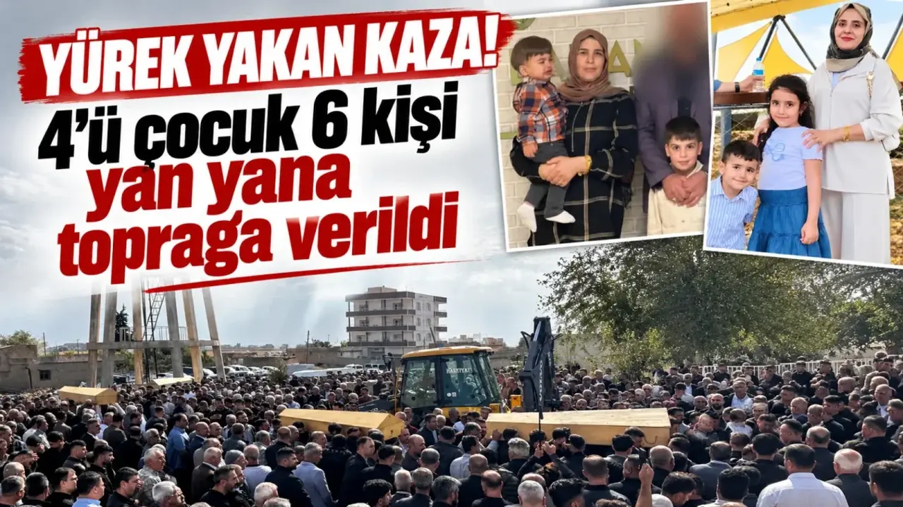 Nusaybin’deki cenaze töreninde yan yana defnedilen aile üyelerinin yakınlarını gösteren haber görseli