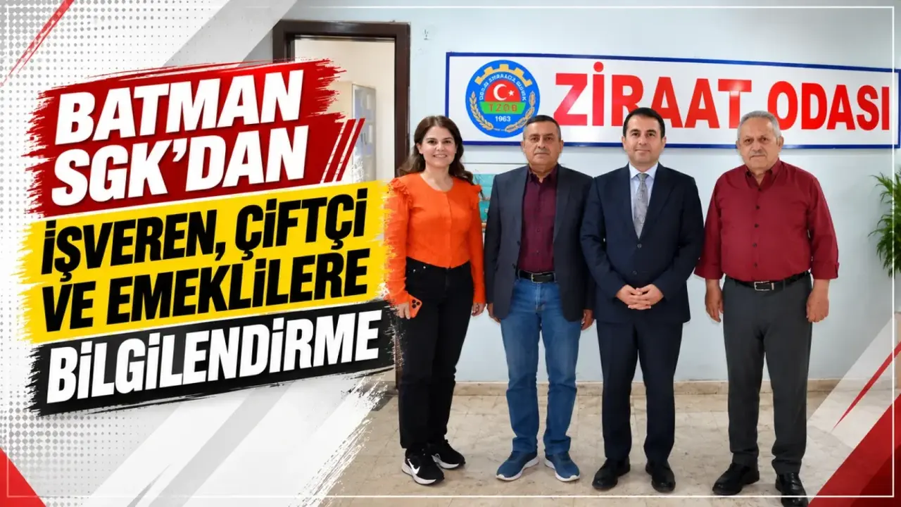 Batman SGK İl Müdürü Naif Gümüş’ün Ticaret Borsası, Ziraat Odası ve Türkiye Emekliler Derneği Batman Şubesi ziyaretlerinden temsilî görseller.