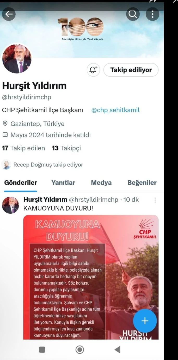 CHP İlçe Başkanı önce paylaştı, sonra sildi