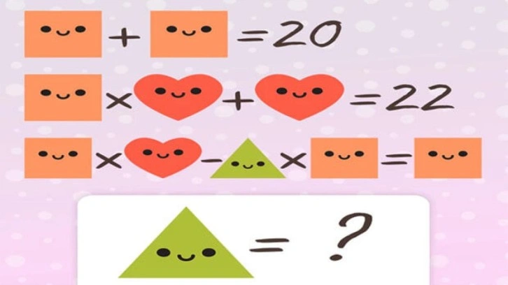Matematik zekâ testi: Denklemi tamamlayarak yeşil üçgenin değerini 20 saniyede bulabilir misin?