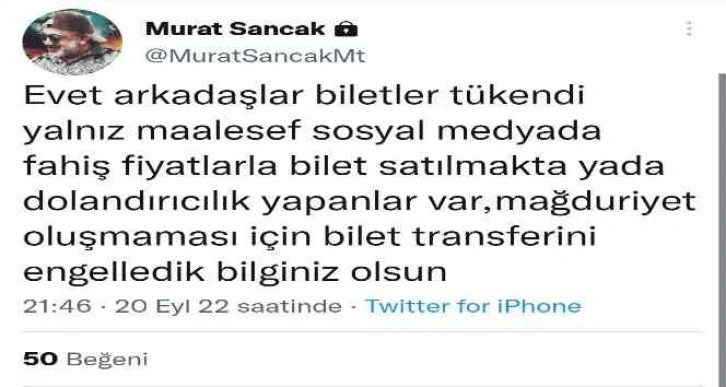 Murat Sancak'tan bilet açıklaması!