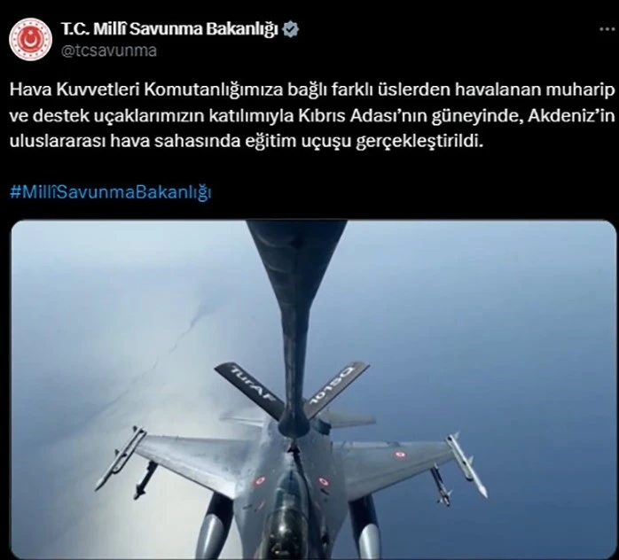 Türk Hava Kuvvetleri, Kıbrıs’ın güneyinde eğitim uçuşu gerçekleştirdi
