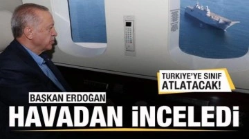 Başkan Erdoğan TCG Anadolu Gemisi'ni havadan inceledi