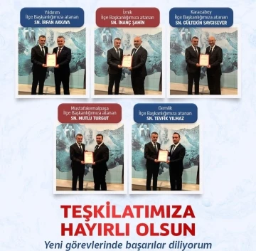 Bursa’da Ak Parti’nin yeni ilçe başkanları mazbatalarını aldı
