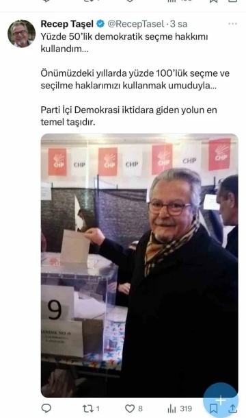 CHP eski İl Başkanı Taşel’den meclis üyesi aday seçimlerine &quot;yüzde 50 demokrasi&quot; yorumu
