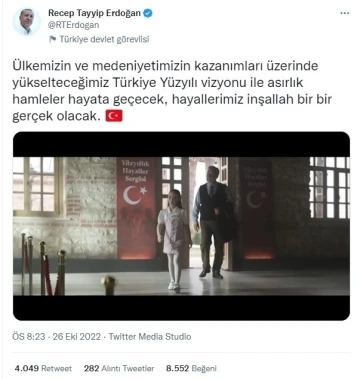 Cumhurbaşkanı Erdoğan &quot;Türkiye Yüzyılı&quot; mesajıyla paylaştı
