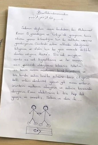 Eskişehirli küçük çocuktan Gazze’deki kardeşlerine duygulandıran mektup
