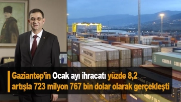 Gaziantep’in Ocak ayı ihracatı yüzde 8,2 artışla 723 milyon 767 bin dolar olarak gerçekleşti