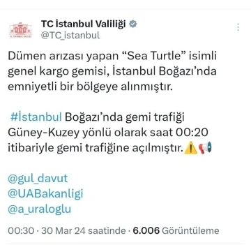 İstanbul Boğazı yeniden gemi trafiğine açıldı
