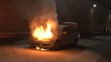 İstanbul'da Otoyolda Otomobil Yangını