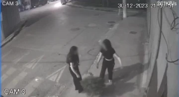 İzmir’de 2 genç kızın kaldırımdaki ağacı tekmeledikleri anlar kamerada

