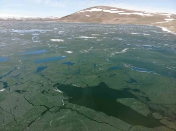 Kars’ın zirvesindeki gölün buzları çözülüyor
