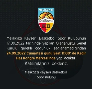 Melikgazi Kayseri Basketbol Genel Kurulu ertelendi
