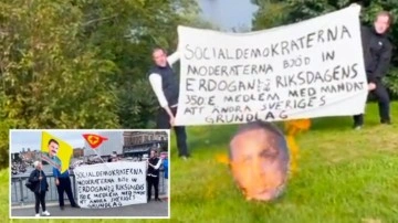 PKK yandaşları İsveç'te Erdoğan maketi yaktı, polis izledi
